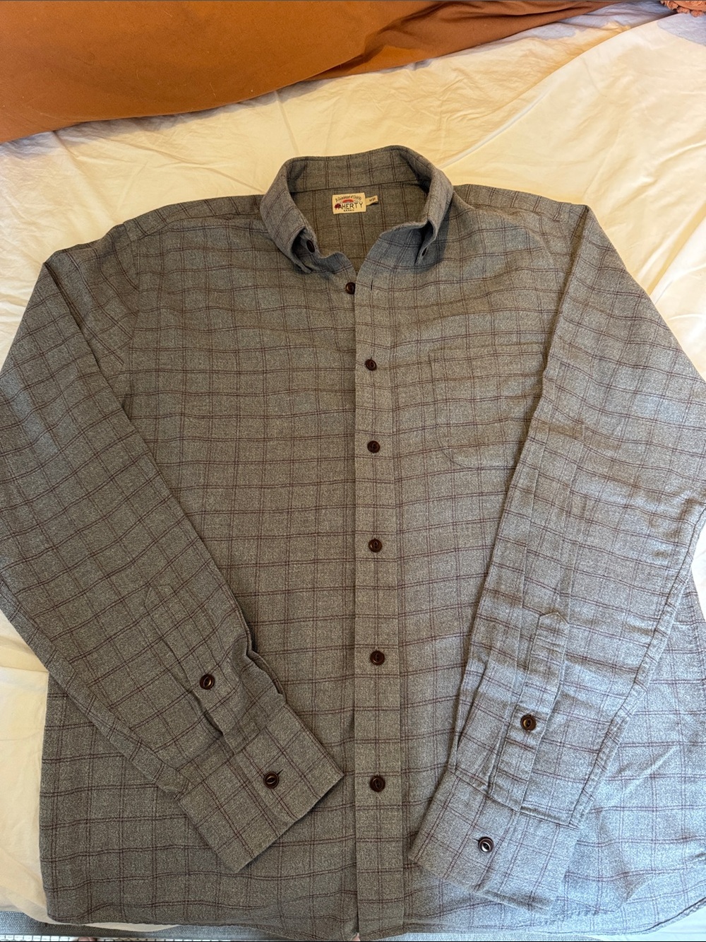 Faherty Gray Plaid Button-Down Shirt with Subtle Burgundy Grid